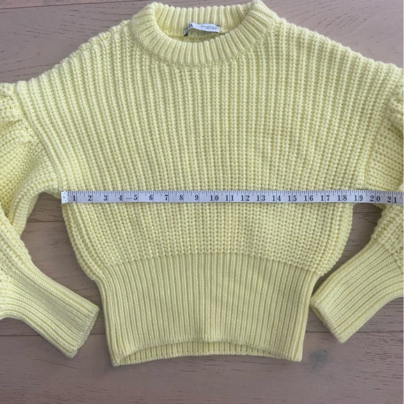 ZARA Chunky Purl Knit Sweater Medium Yellow Balloon Sleeve Crewneck EUC - Picture 7 of 10